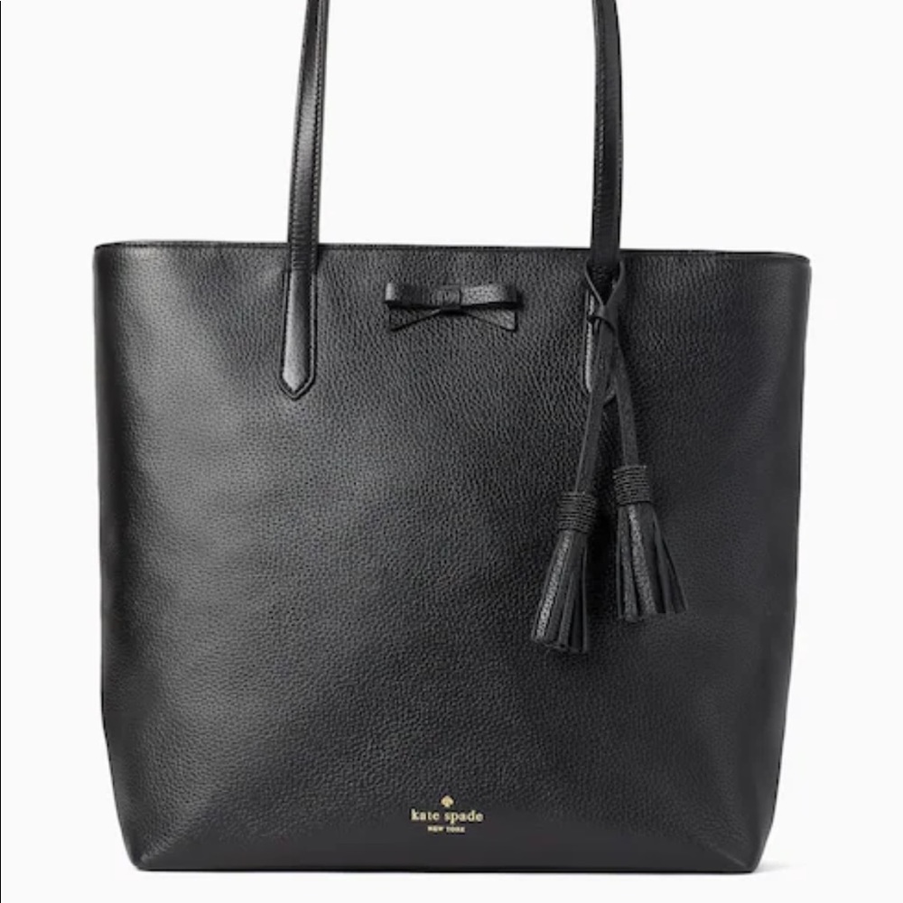 Large black leather kate spade tote, leather tassel not included